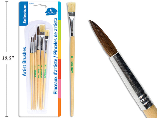 Brush 6pk Rnd n Flt Wd Hndl