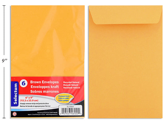 Peel n Seal Brown Kraft Envelope 6pc