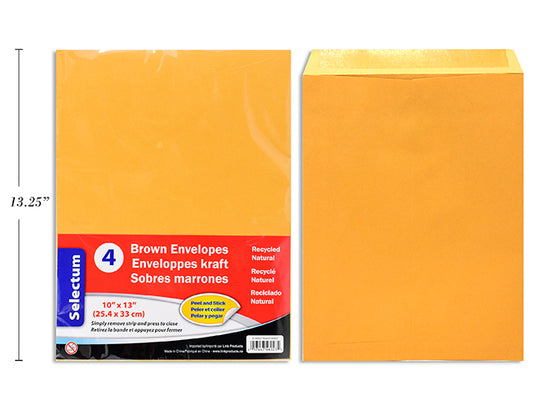 Peel n Seal Brown Kraft Envelope 4pc