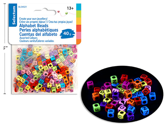 Sel Alphabet Letter Sq Beads Asst Clrs