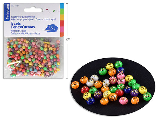 Round Col Beads W.Motifs 35g