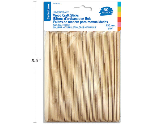 Sel Jumbo Size Wood Craft Sticks 60pc