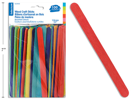 Selectum Wood Craft Sticks 100ct Coloured