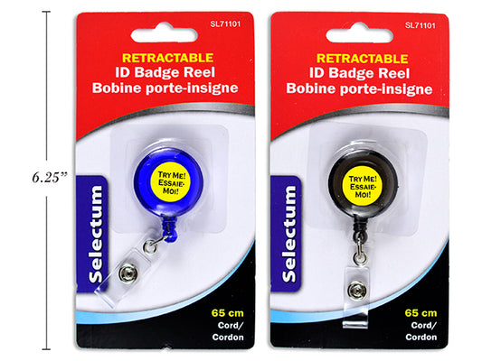 Retractable ID Badge Reel 65cm Asst