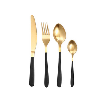 Cutlery Set 16pc Set Black Gold